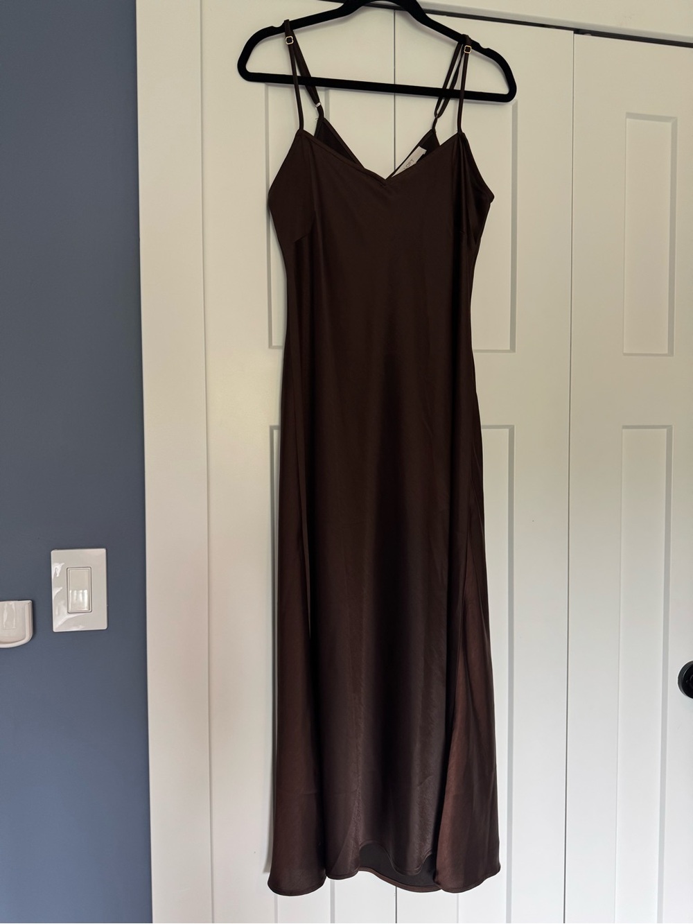 Satin Bias Slip Midi Dress in Chocolate Brown- Size 10 - Picture 3 of 5